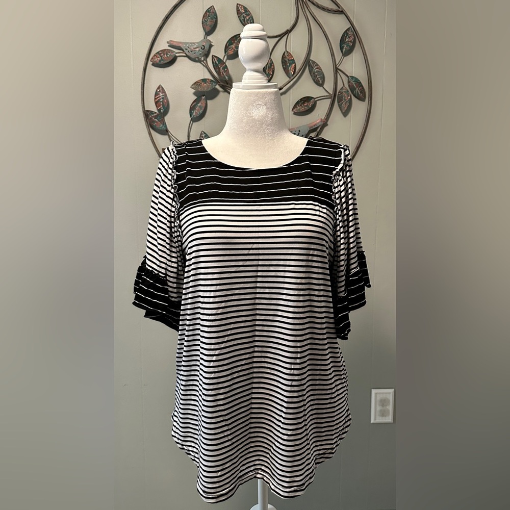 Striped Ruffle Sleeve Blouse